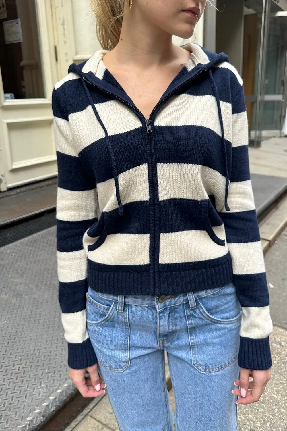 Alana Wool Striped Zip Up Sweater