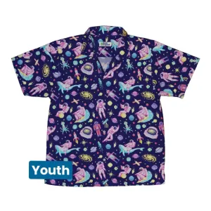 Astronaut Pixels Outer Space Purple Blue Youth Hawaiian Shirt