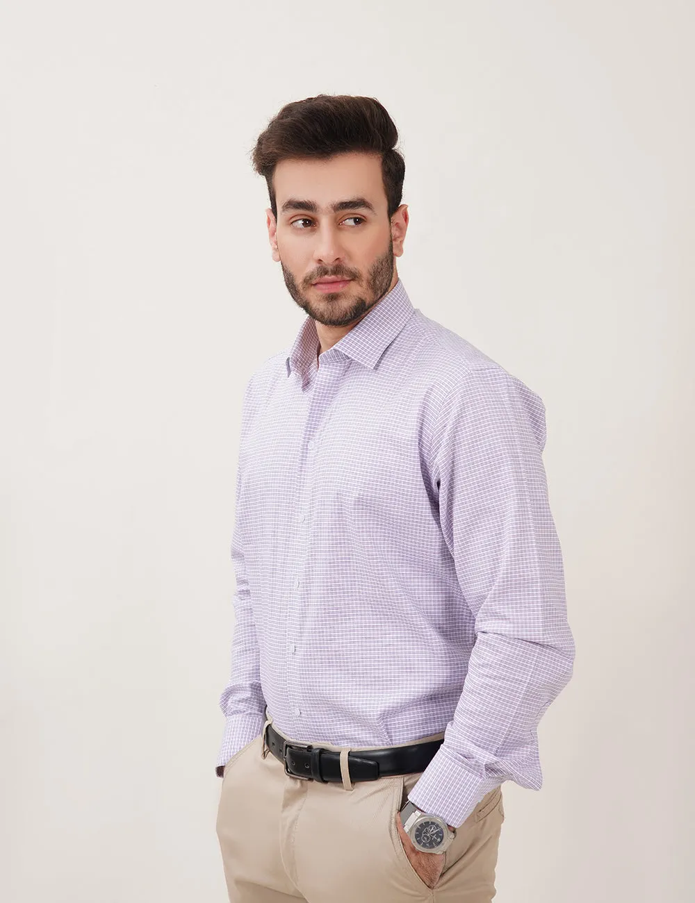 Authentic White and Purple Check Shirt for Men