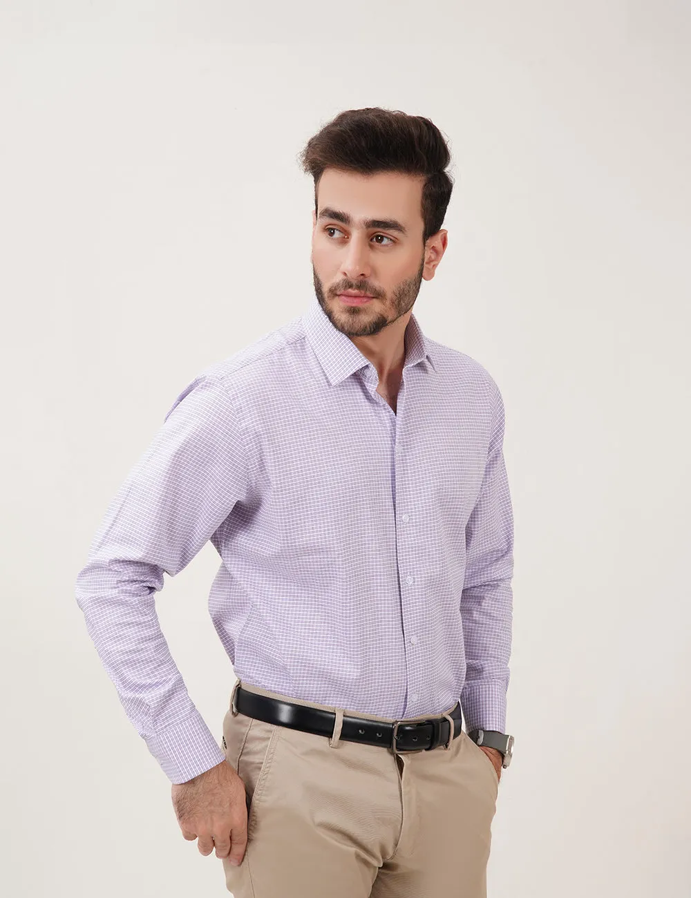 Authentic White and Purple Check Shirt for Men