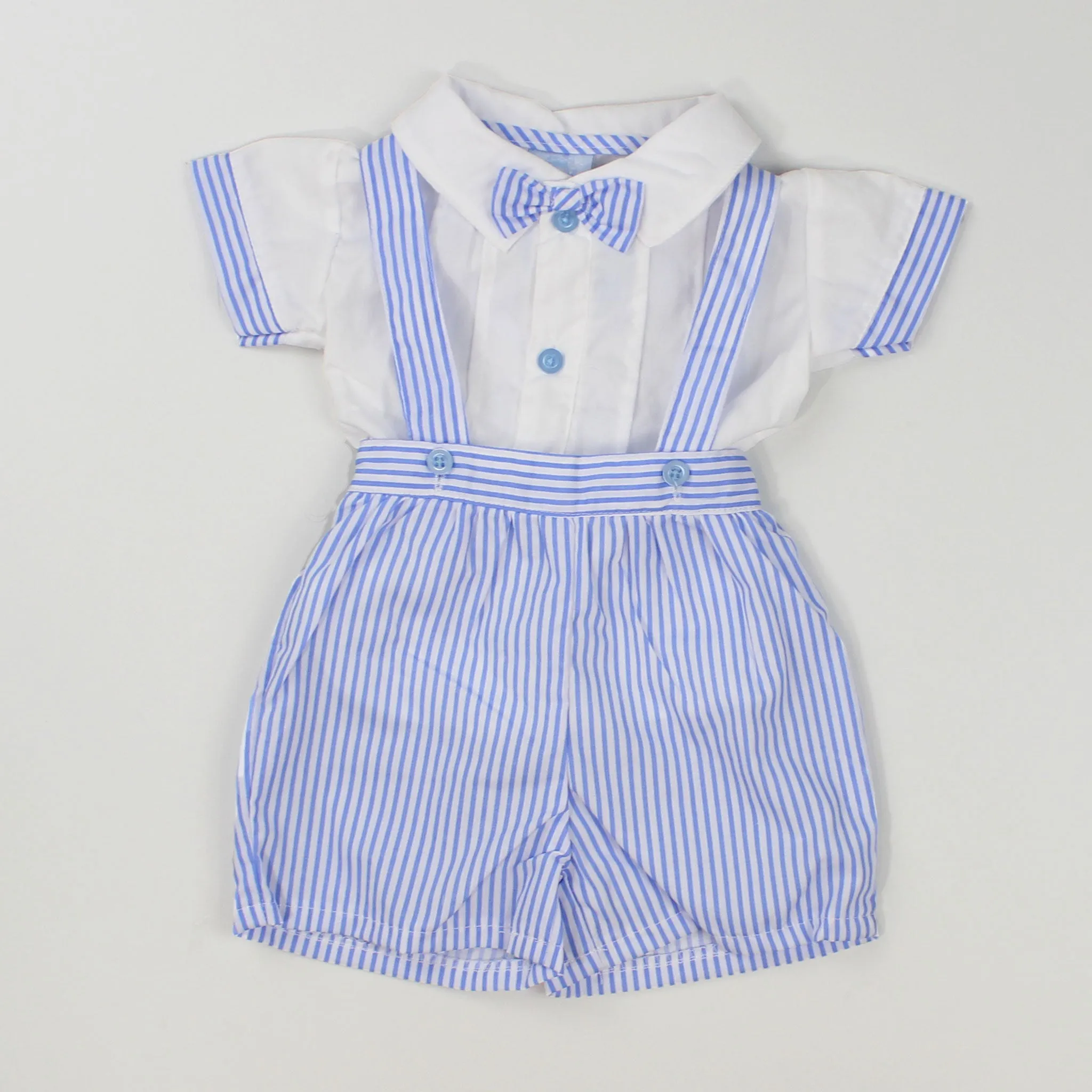 Baby Boy Summer Outfit - Striped Shorts with Braces and Shirt