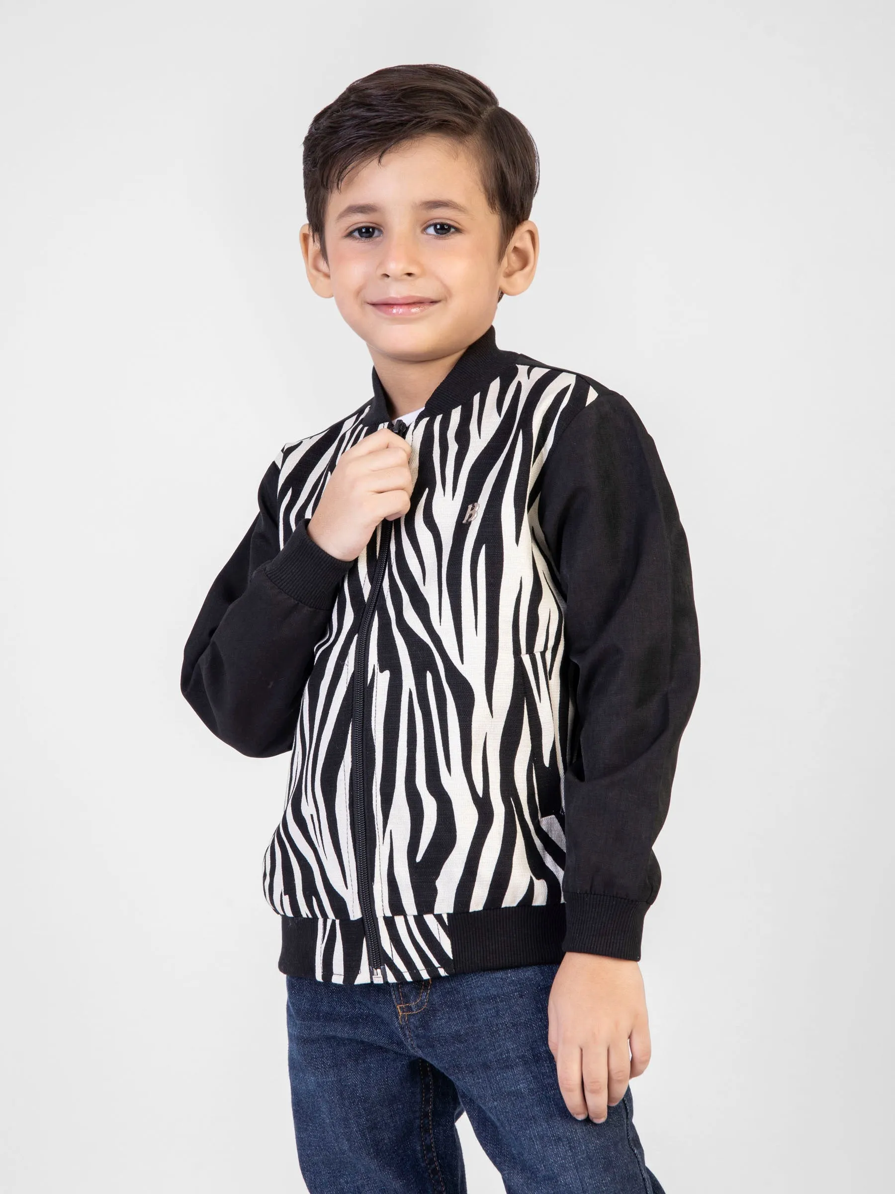 Black & White Zebra Print Light Weight Bomber Jacket