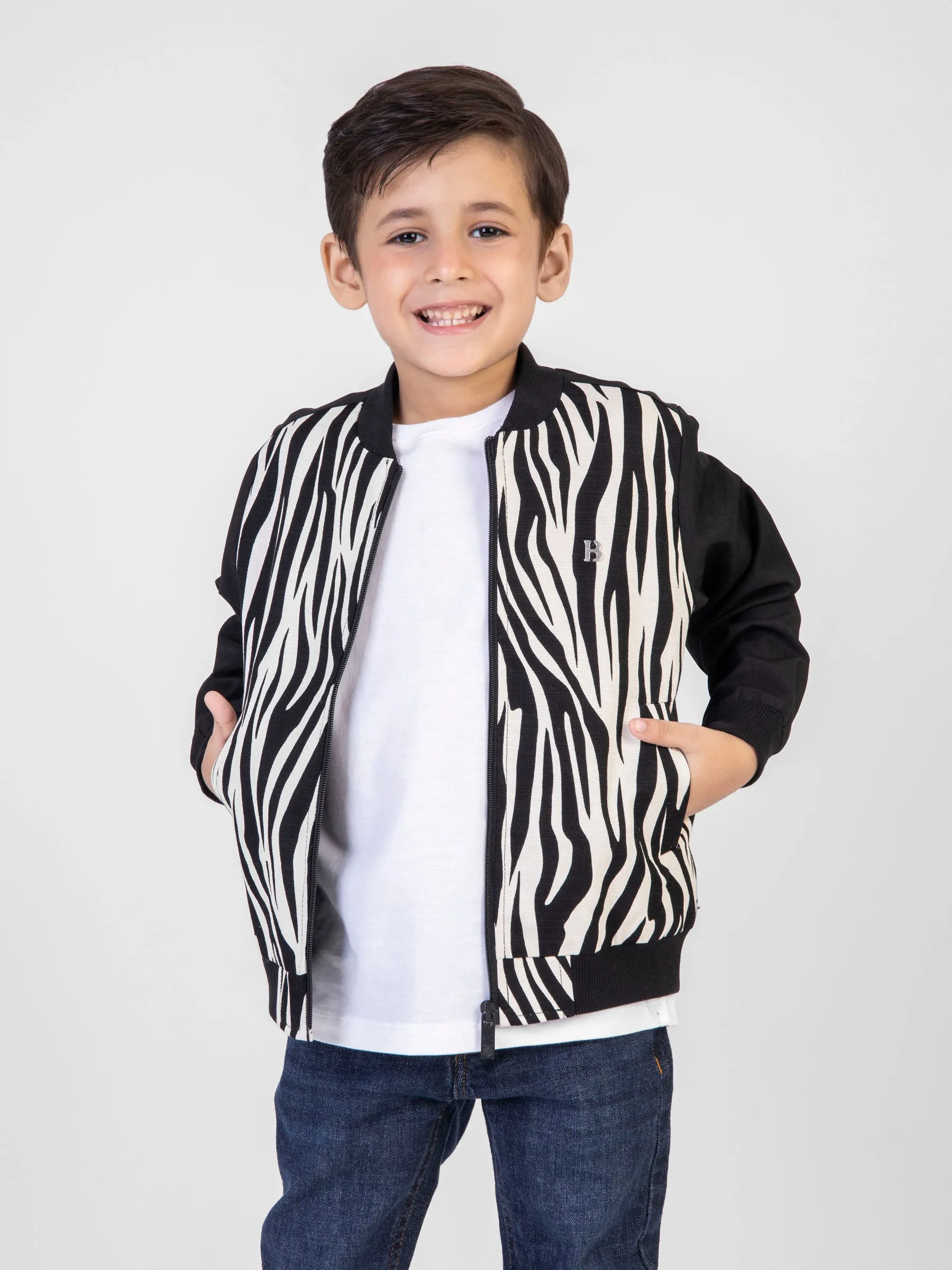 Black & White Zebra Print Light Weight Bomber Jacket