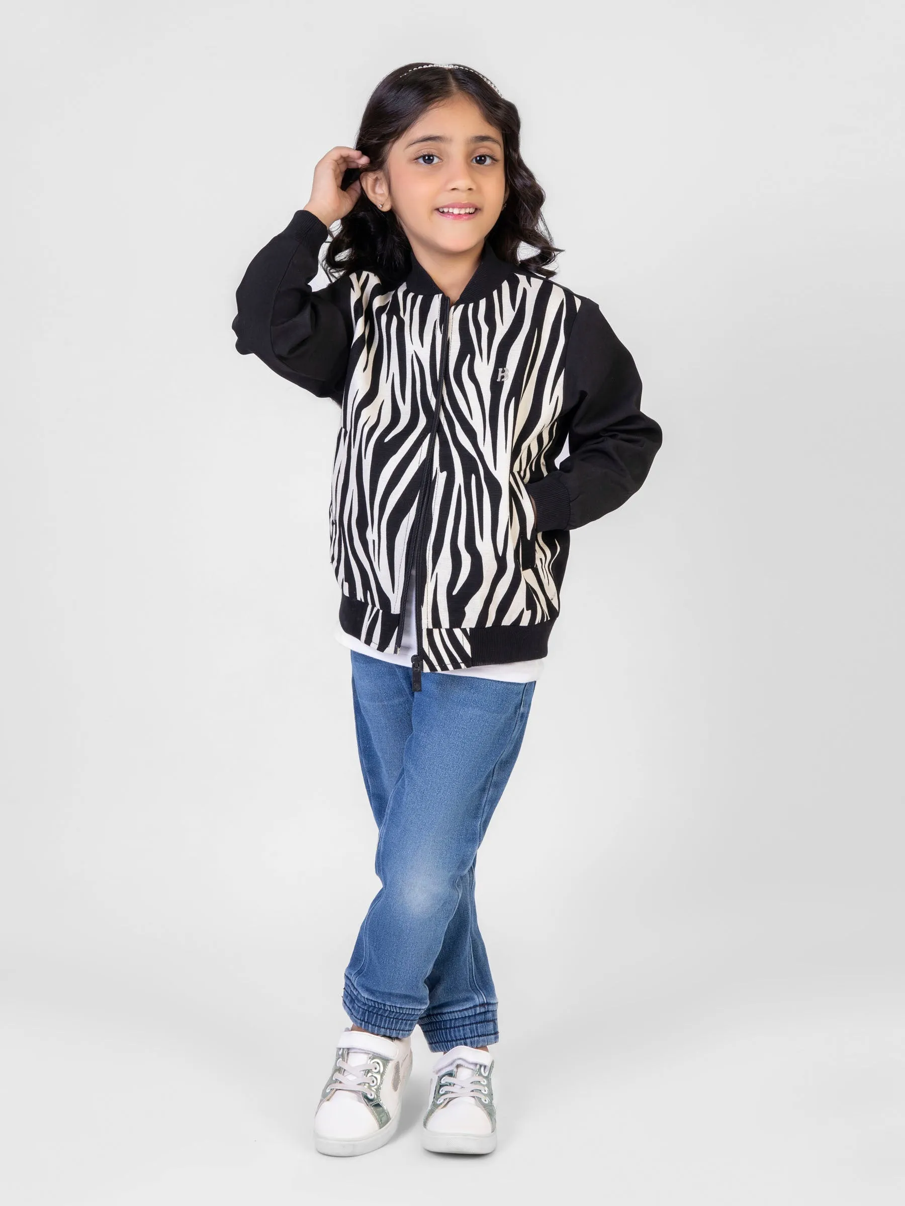 Black & White Zebra Print Light Weight Bomber Jacket