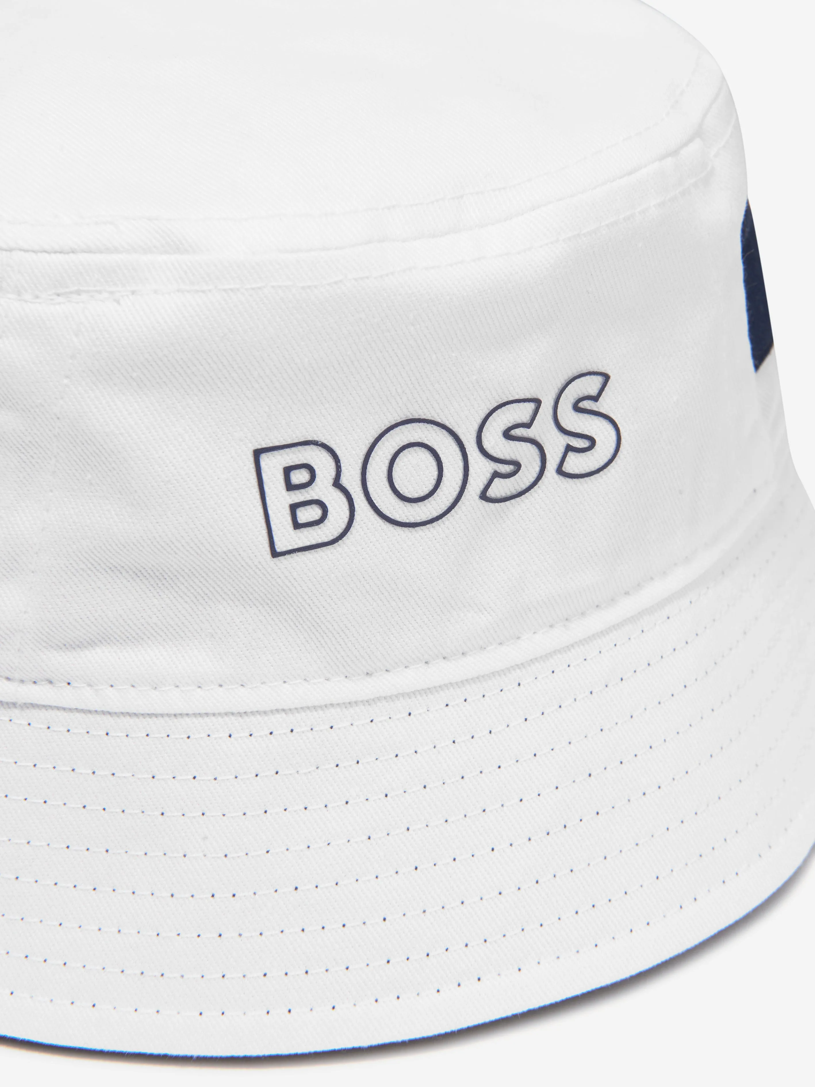 BOSS Boys Logo Bucket Hat In White