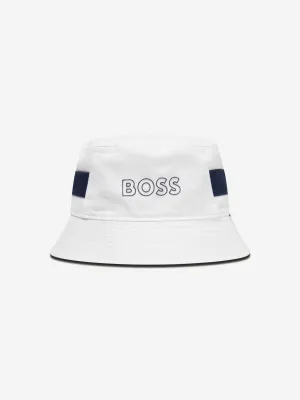 BOSS Boys Logo Bucket Hat In White