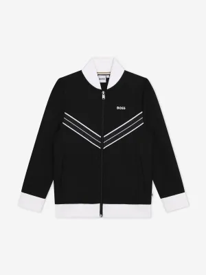 BOSS Boys Logo Zip Up Cardigan in Black