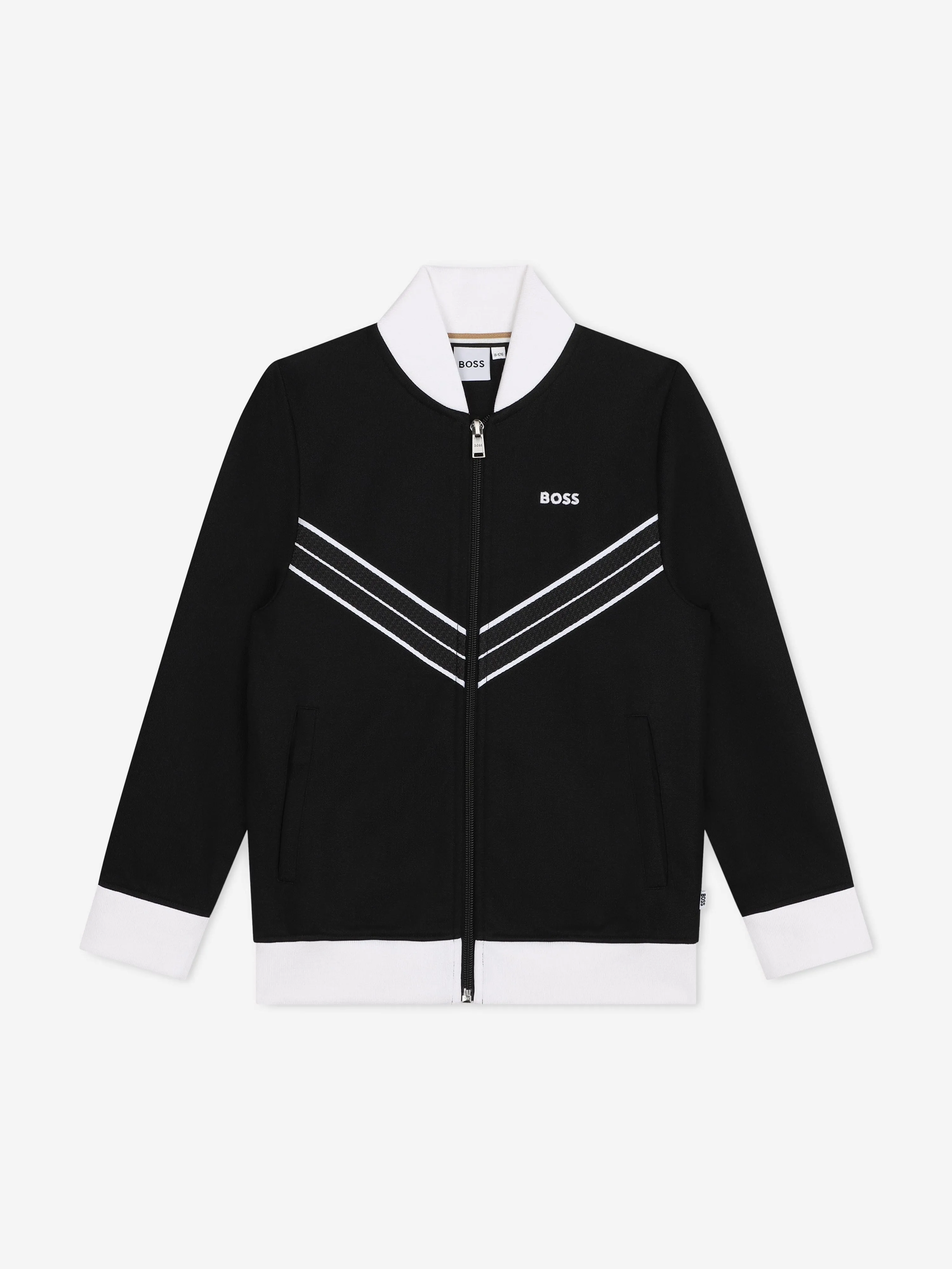 BOSS Boys Logo Zip Up Cardigan in Black