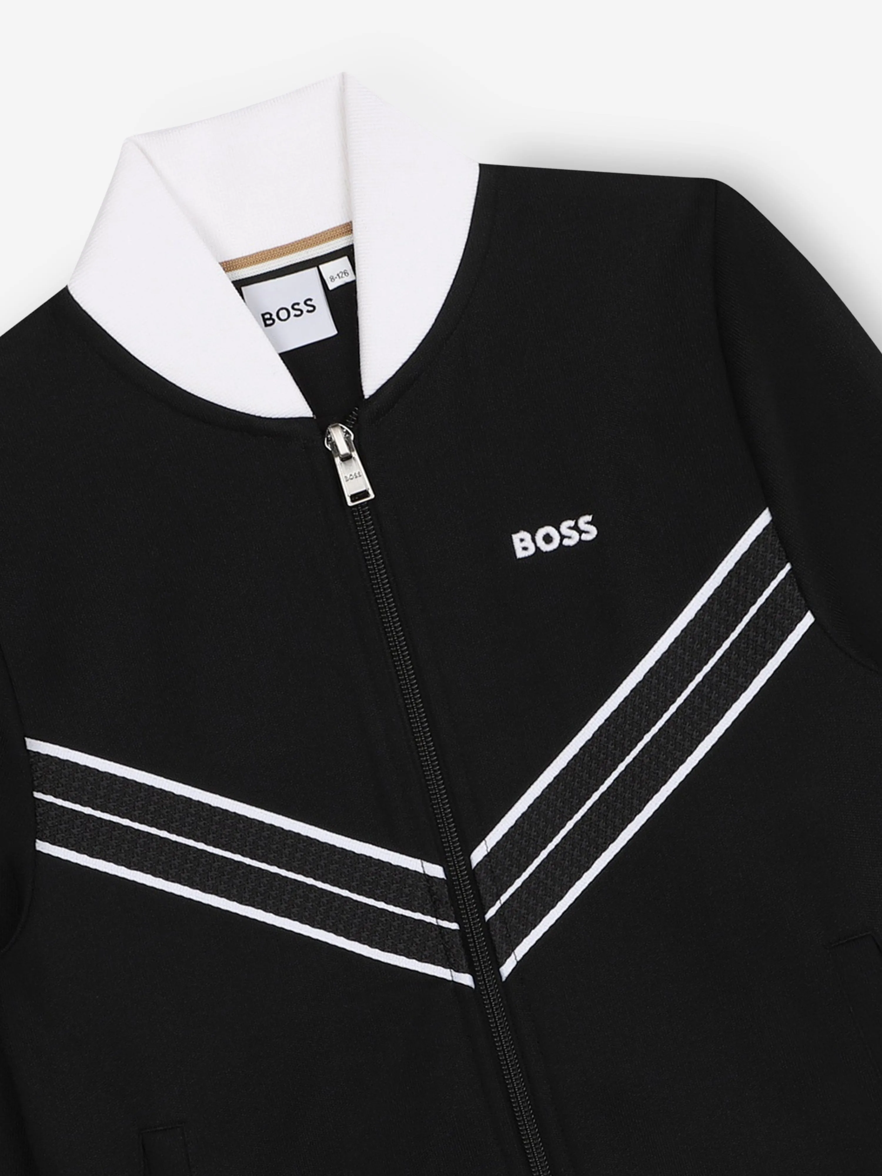 BOSS Boys Logo Zip Up Cardigan in Black