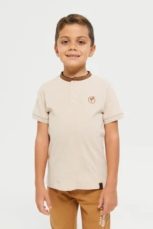 Boys Beige Embroidered T-Shirt