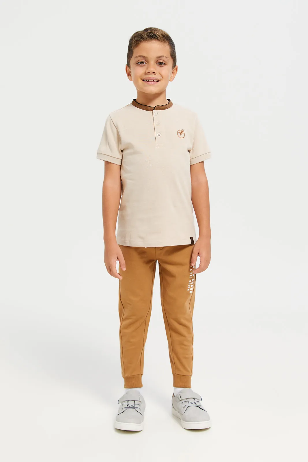 Boys Beige Embroidered T-Shirt