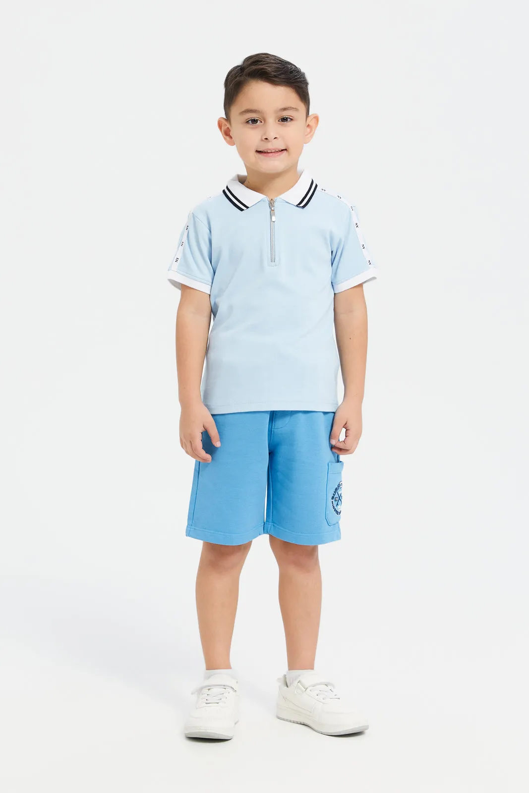 Boys Blue Embellished Polo Shirt