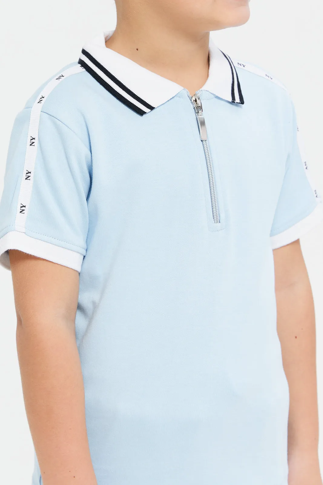 Boys Blue Embellished Polo Shirt