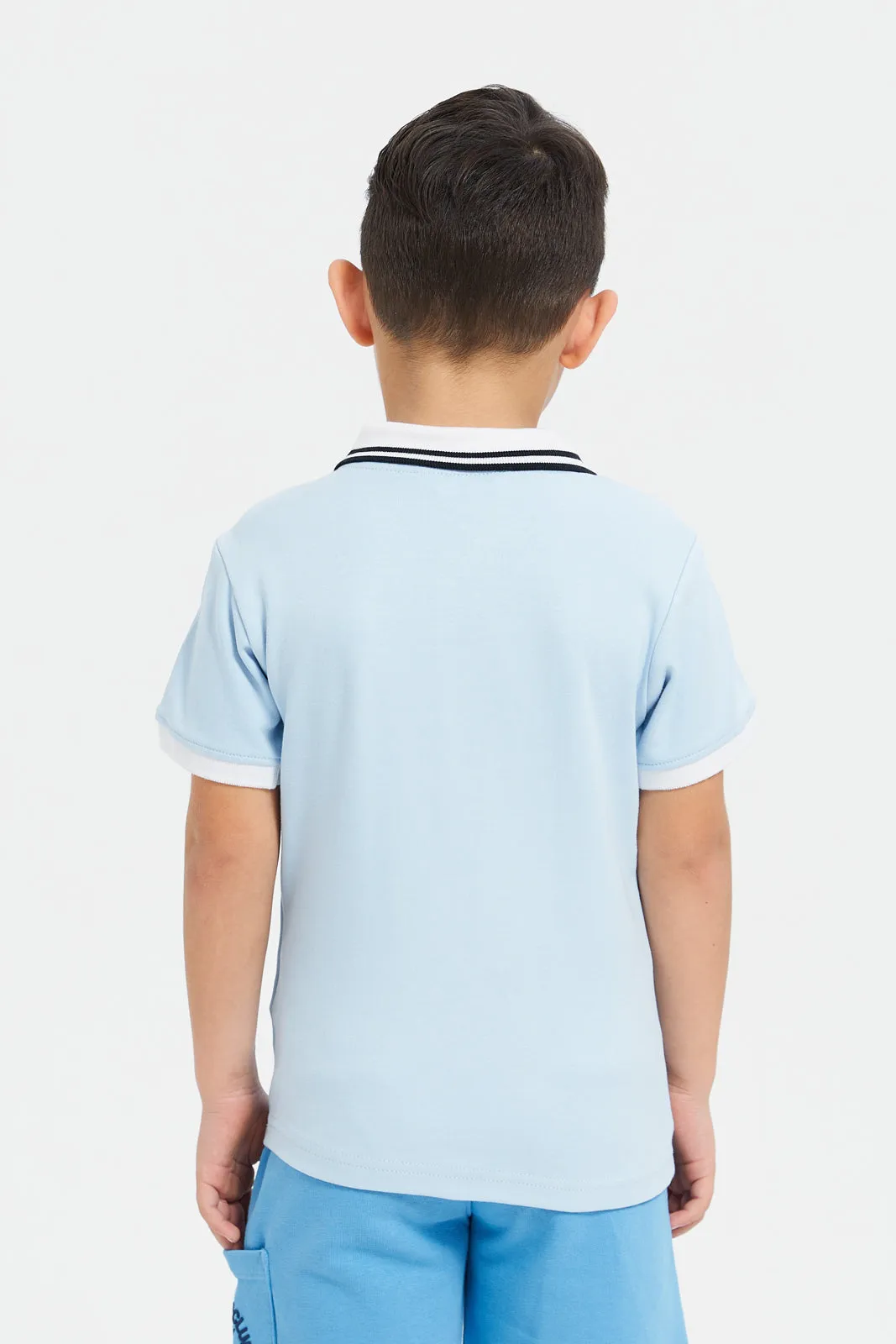 Boys Blue Embellished Polo Shirt