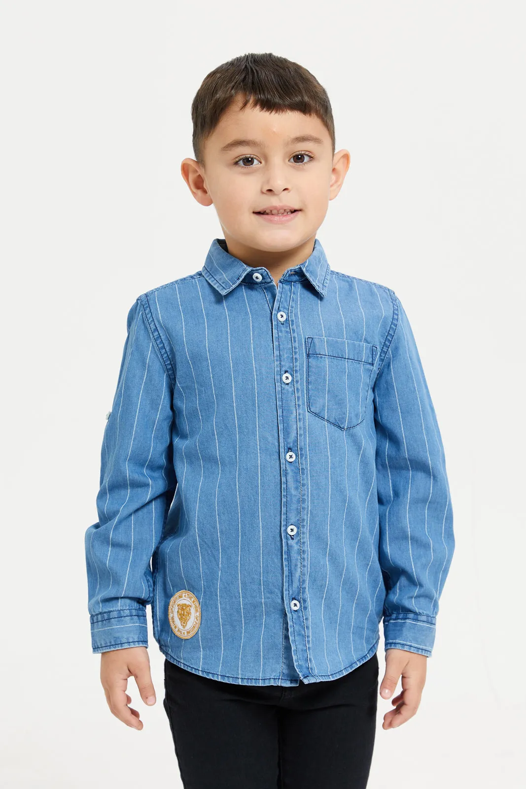 Boys Blue Striped Denim Shirt