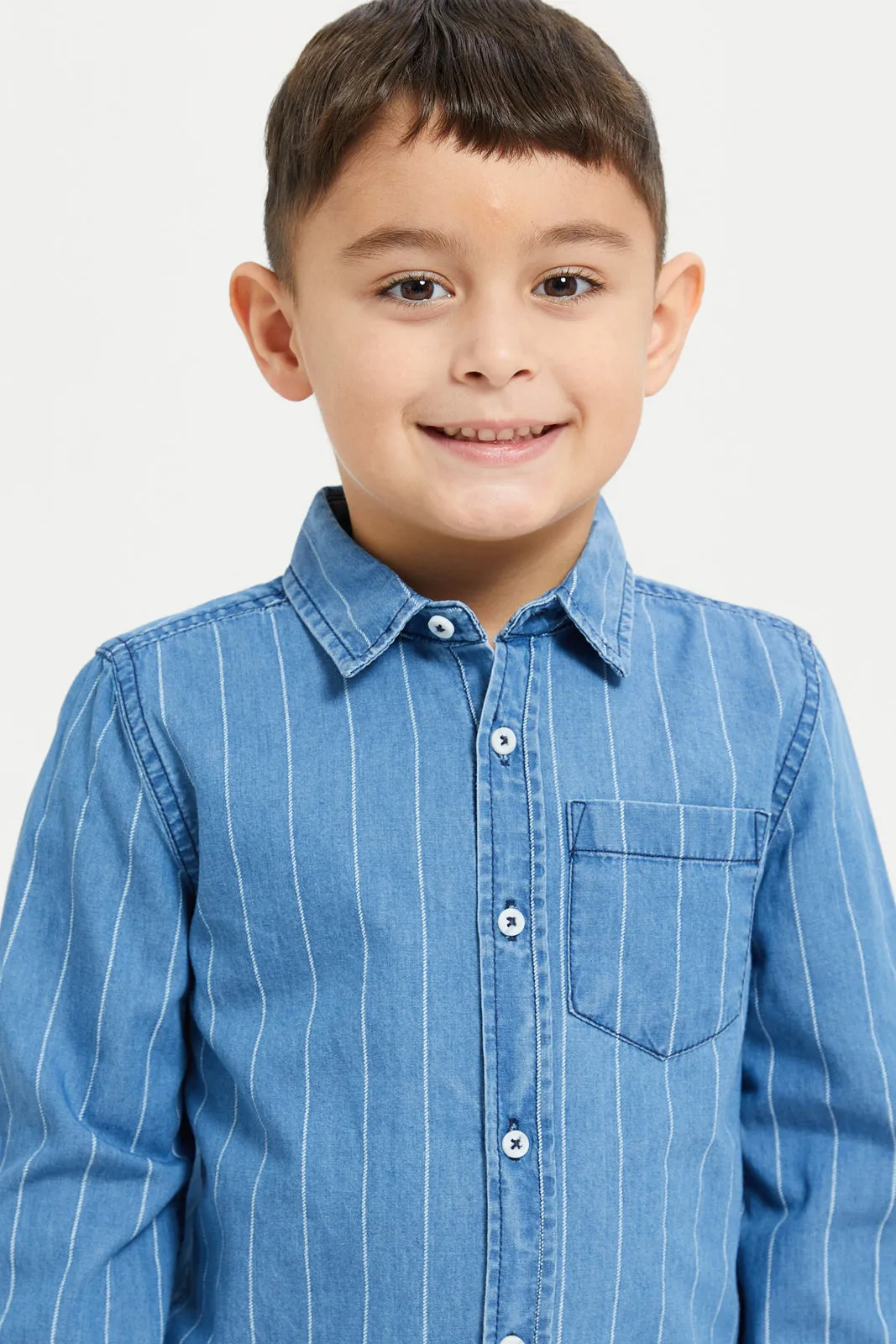 Boys Blue Striped Denim Shirt