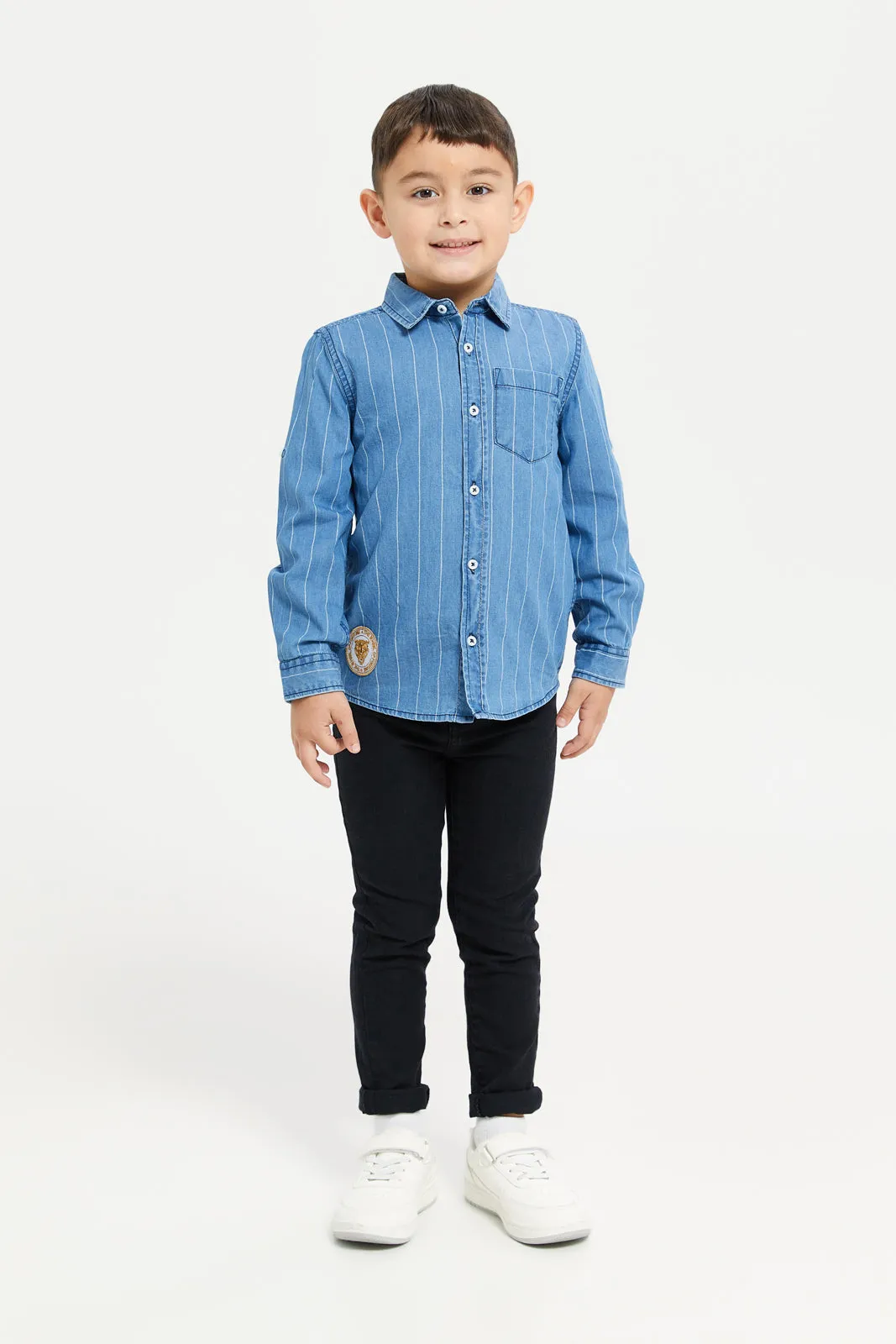 Boys Blue Striped Denim Shirt