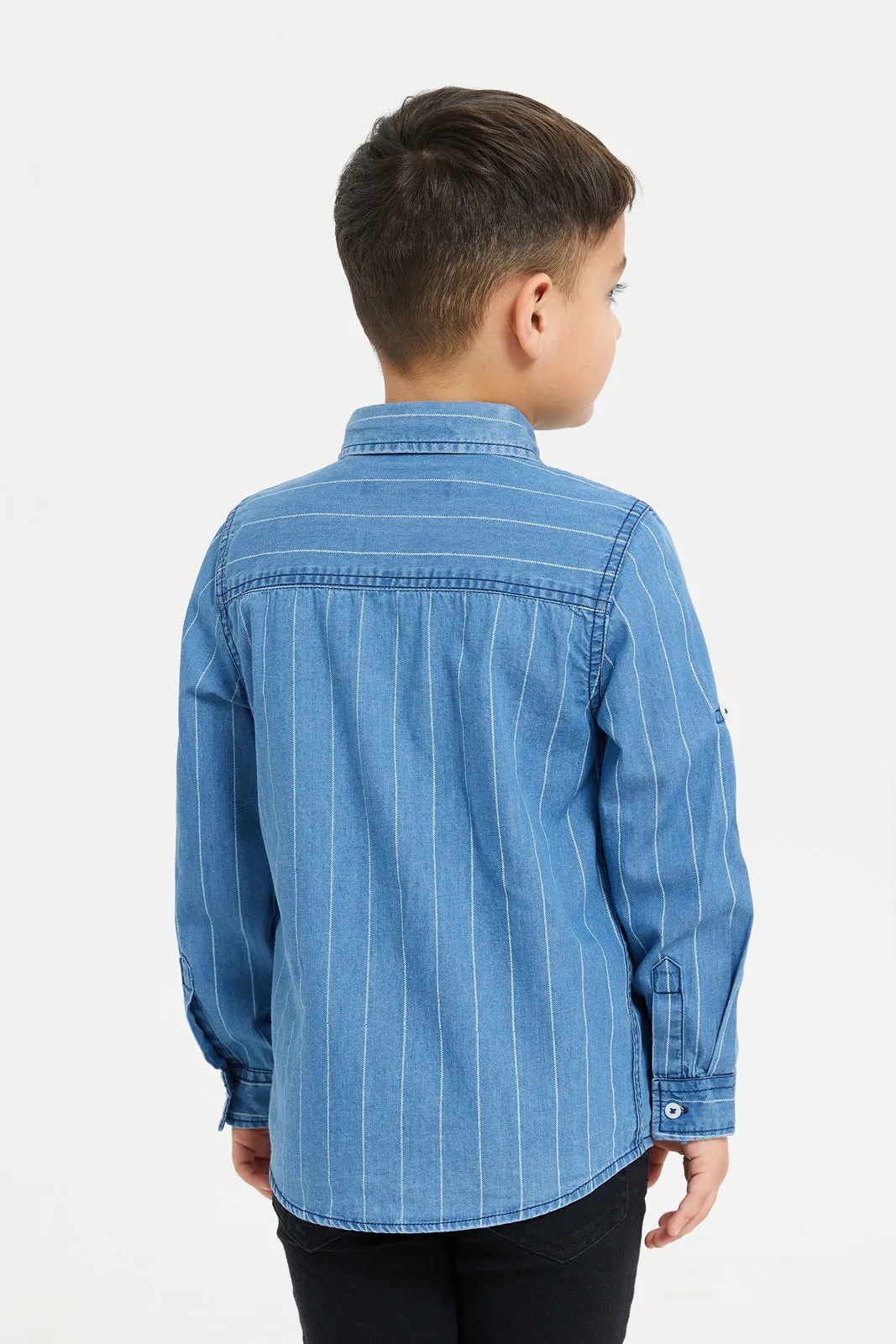 Boys Blue Striped Denim Shirt