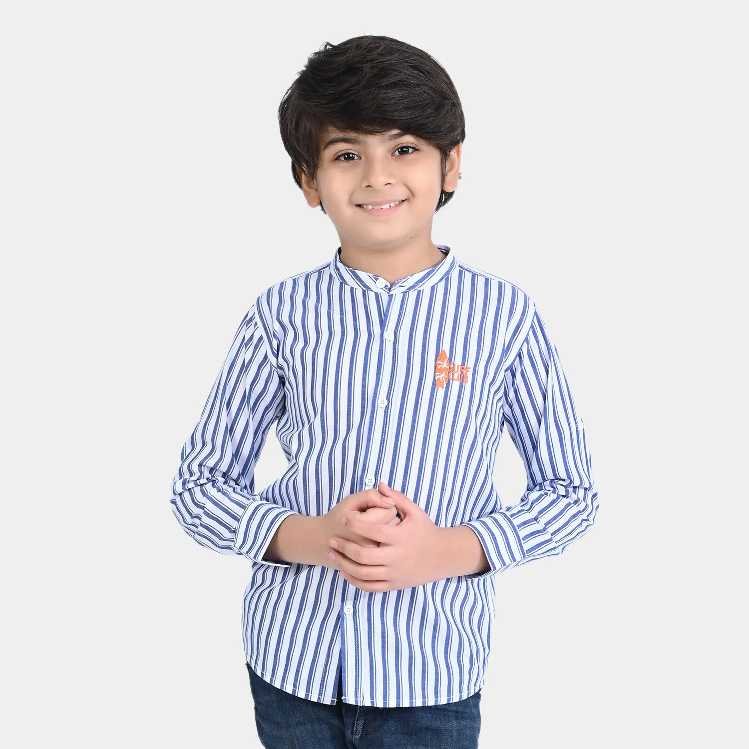 Boys Cotton Casual Shirt F/S Surf Club-Navy/White