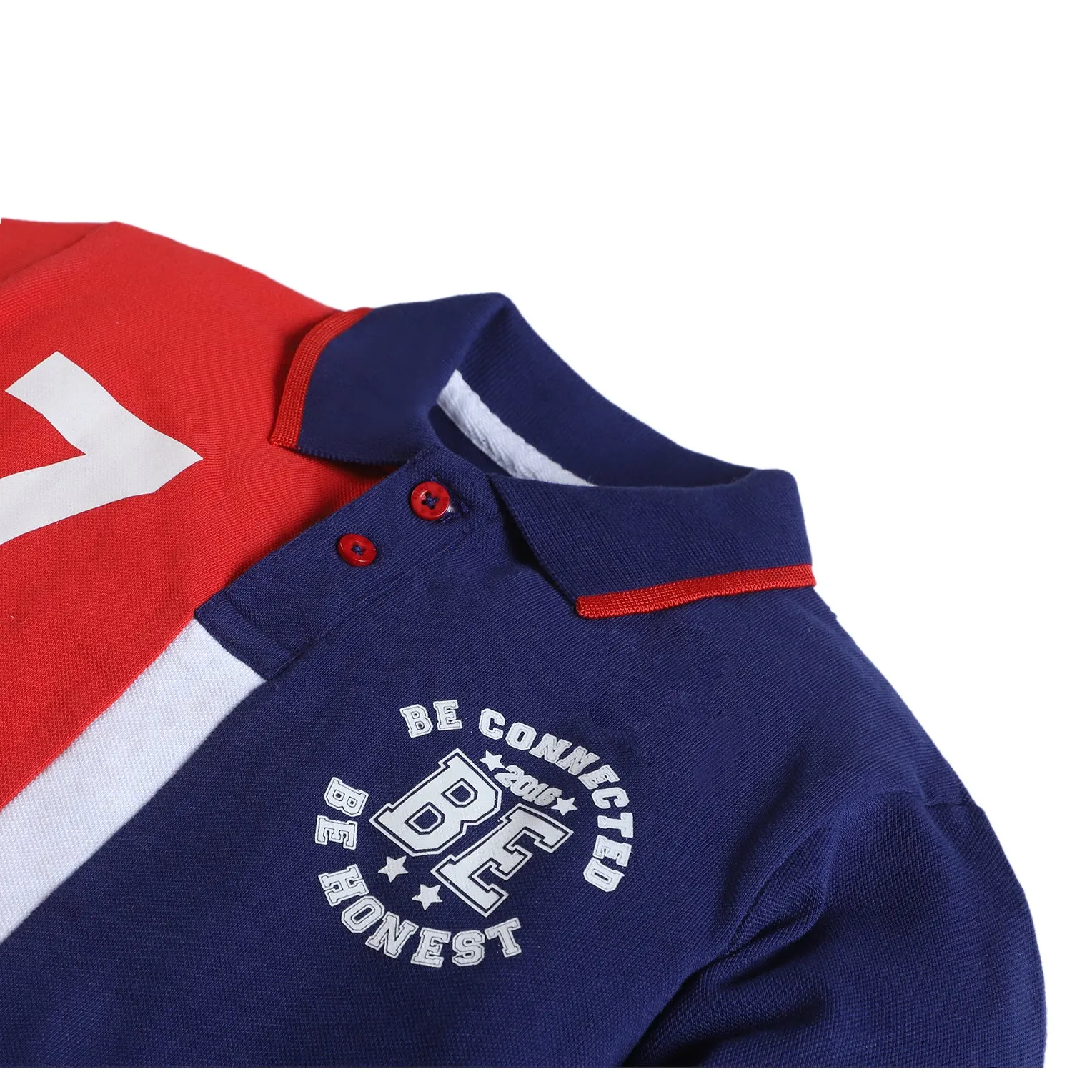 Boys Cotton Polo T-Shirt Connected - Red/Navy