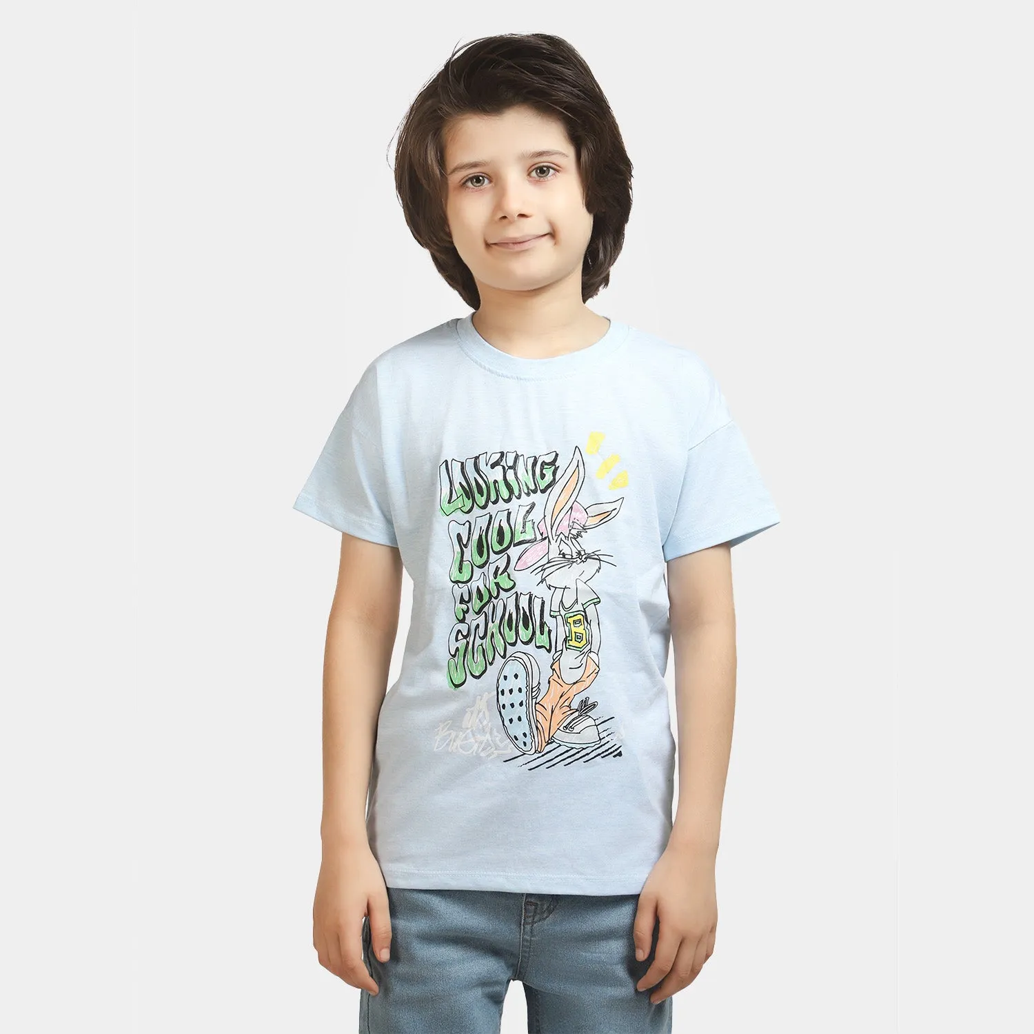 Boys Cotton T-Shirt Character - L-Blue