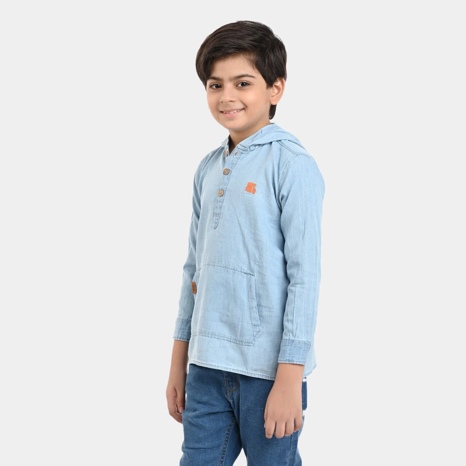 Boys Denim Hooded Shirt Have Fun - Blue