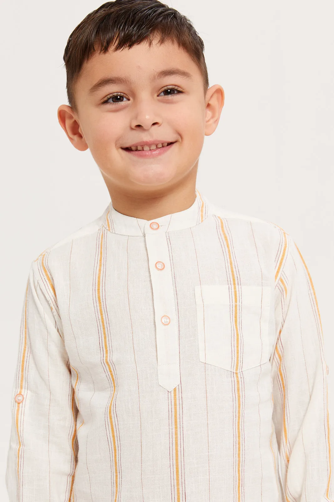 Boys Ecru Striped Shirt