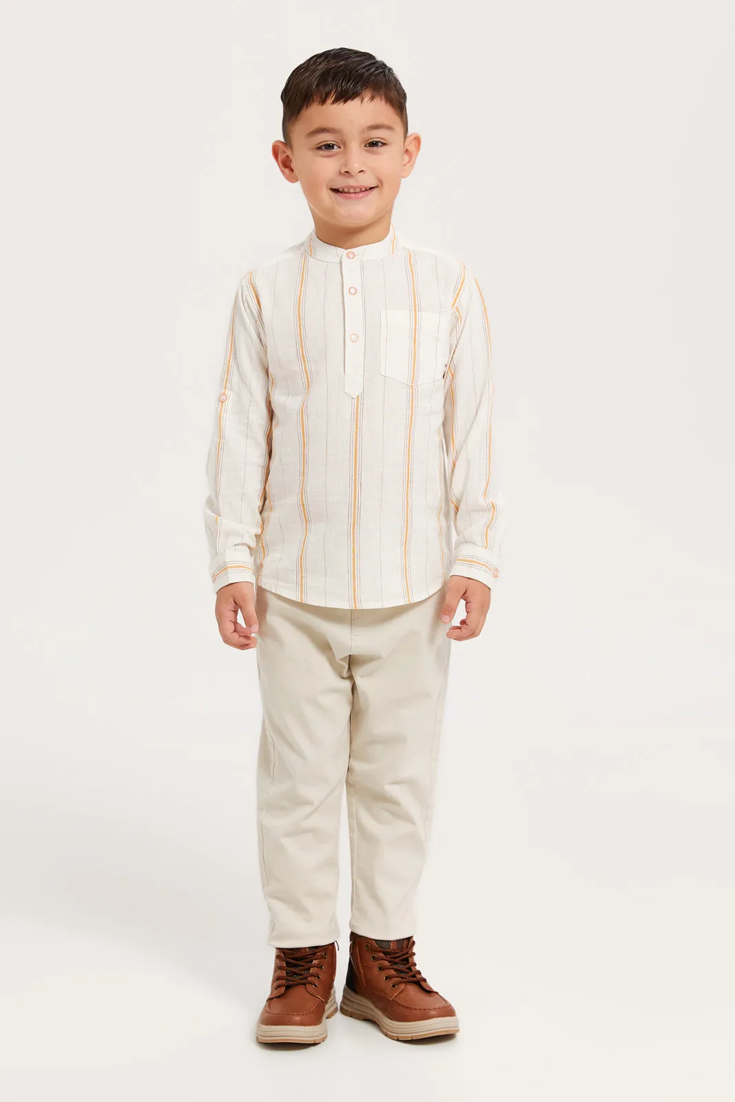 Boys Ecru Striped Shirt