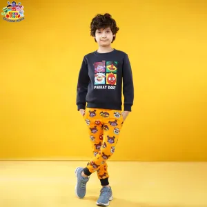 Boys Fleece 2PC Suit Pakkay Dost Characters Faces -Navy/Citrus