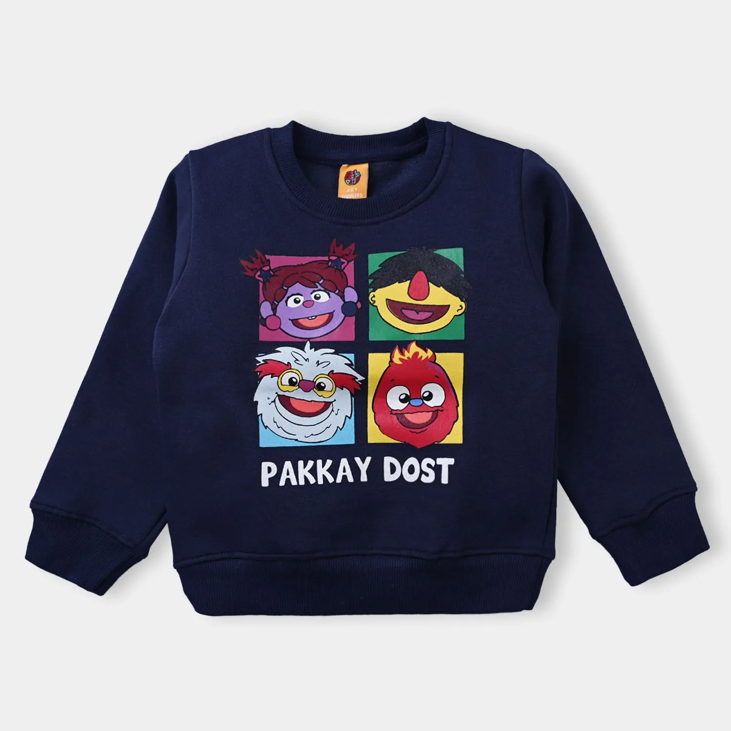 Boys Fleece 2PC Suit Pakkay Dost Characters Faces -Navy/Citrus