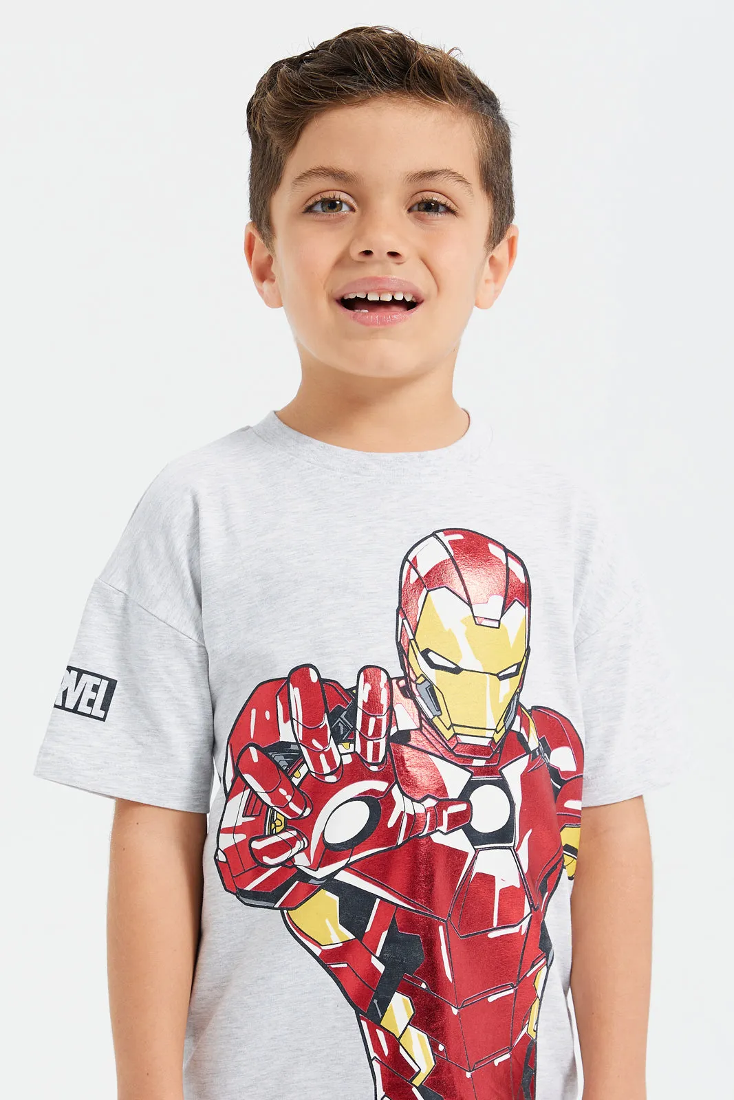 Boys Grey Iron Man Short Sleeve T-Shirt