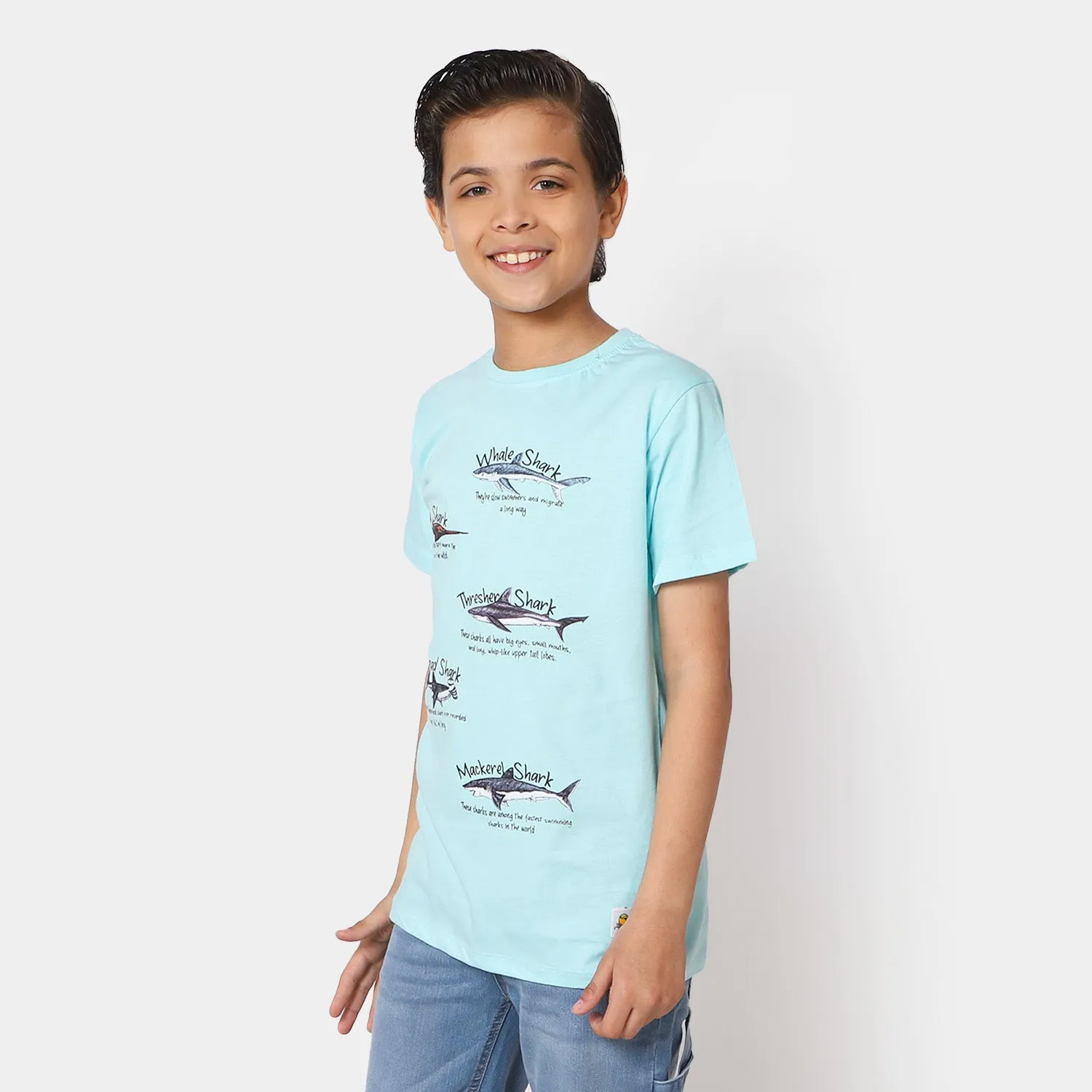 Boys Jersey Round Neck T-Shirt Shark - Sky Blue