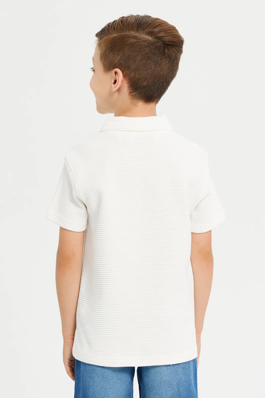 Boys Junior Short Sleeve Ivory Polo Tsh