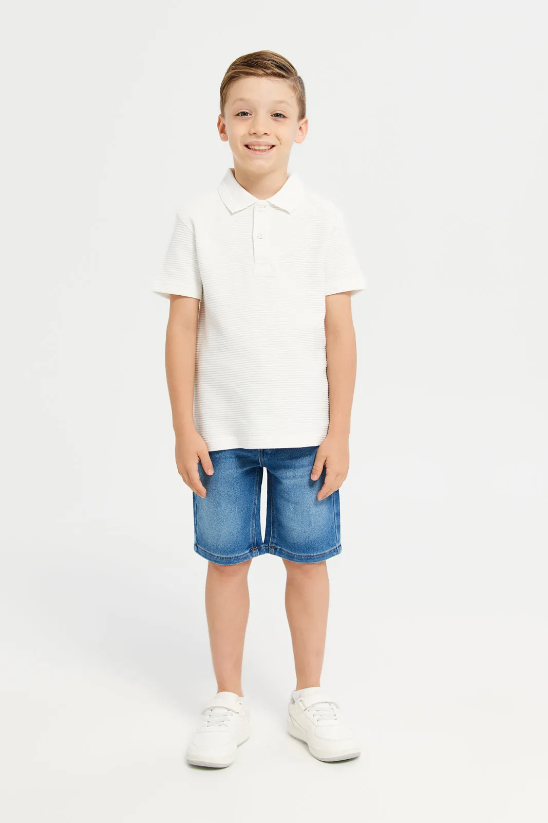 Boys Junior Short Sleeve Ivory Polo Tsh