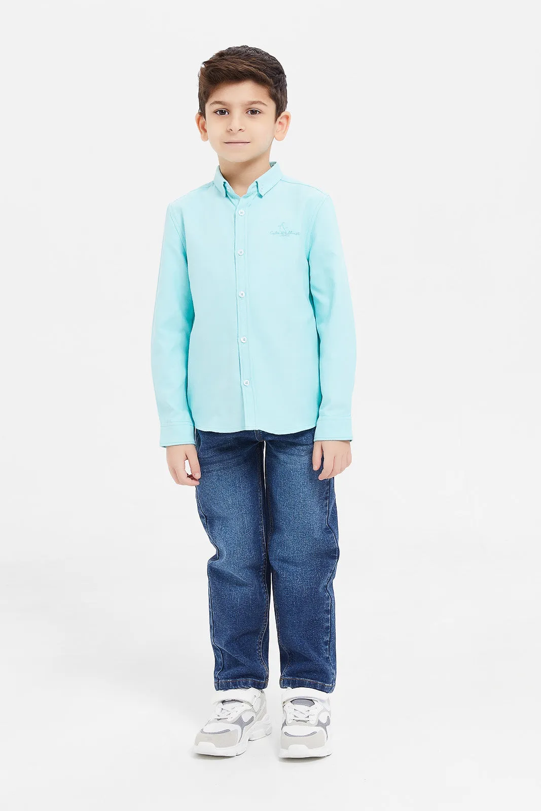 Boys Mint Plain Long Sleeve Shirt