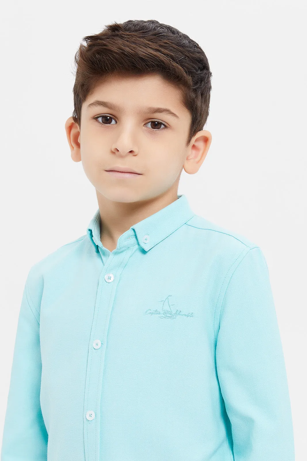 Boys Mint Plain Long Sleeve Shirt