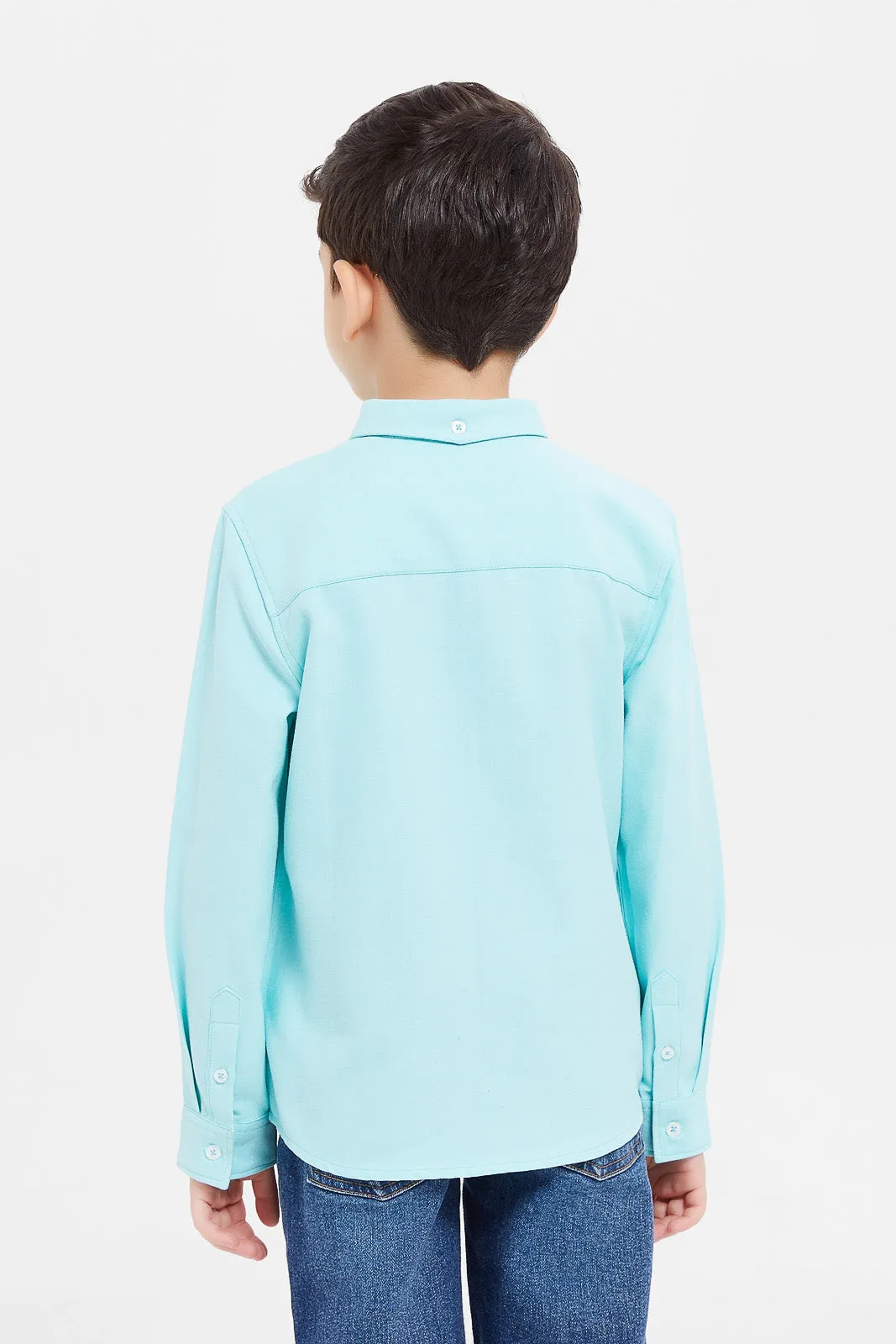 Boys Mint Plain Long Sleeve Shirt