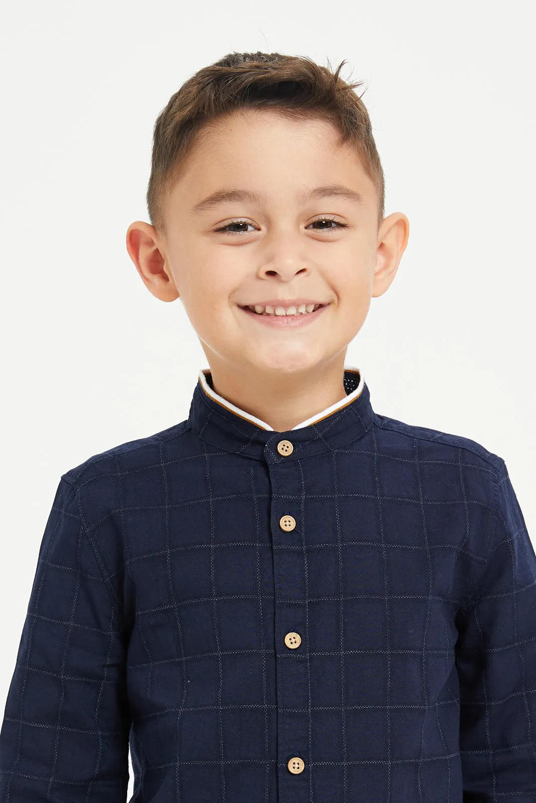 Boys Navy Jacquard Shirt