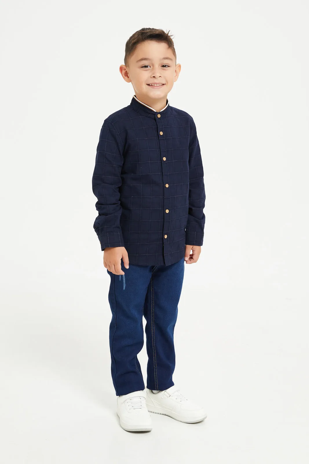 Boys Navy Jacquard Shirt