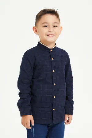 Boys Navy Jacquard Shirt