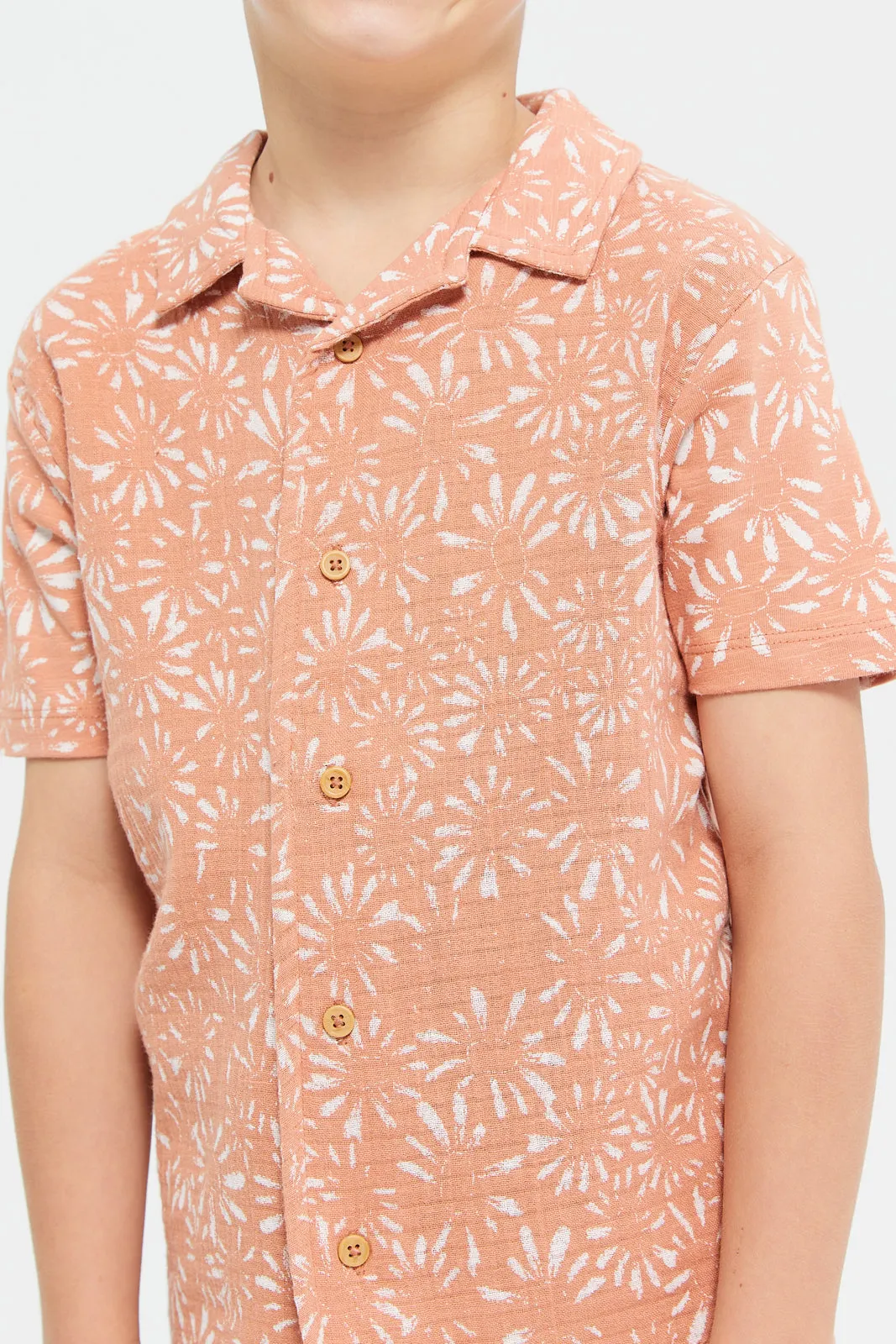 Boys Orange Printed Shirts