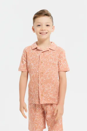 Boys Orange Printed Shirts