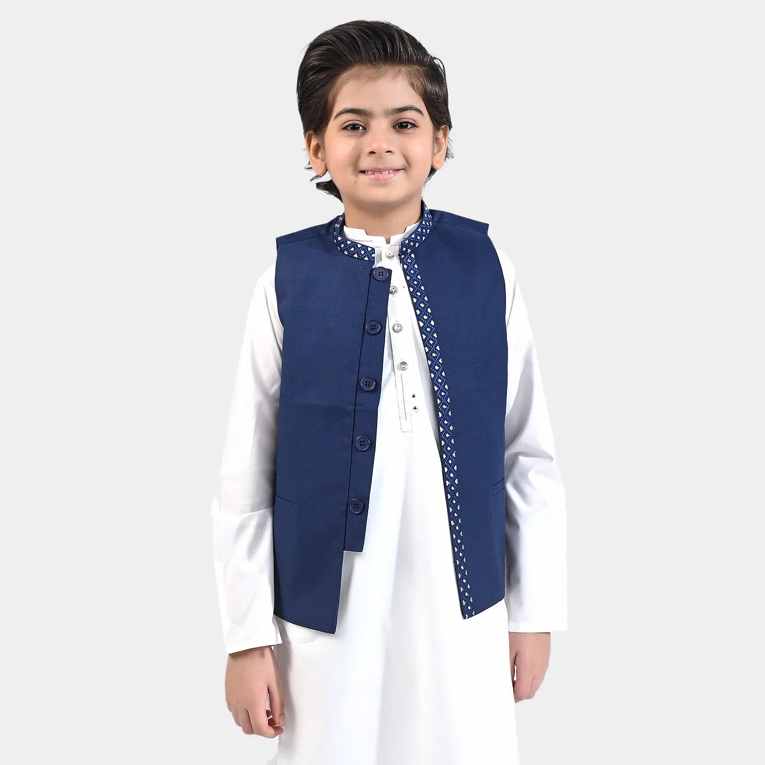 Boys Oxford Waistcoat Silver Lure-NAVY