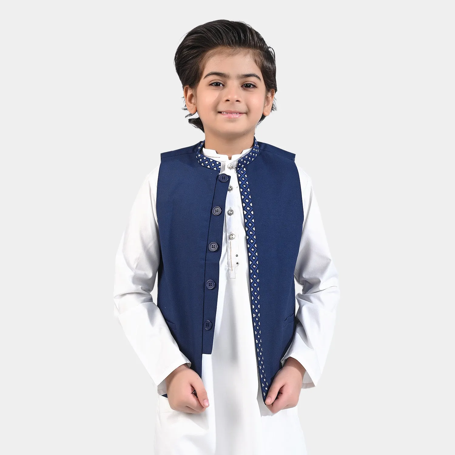 Boys Oxford Waistcoat Silver Lure-NAVY