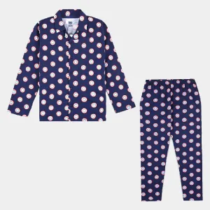 Boys Poly Cotton Knitted Nightwear-Navy Blue