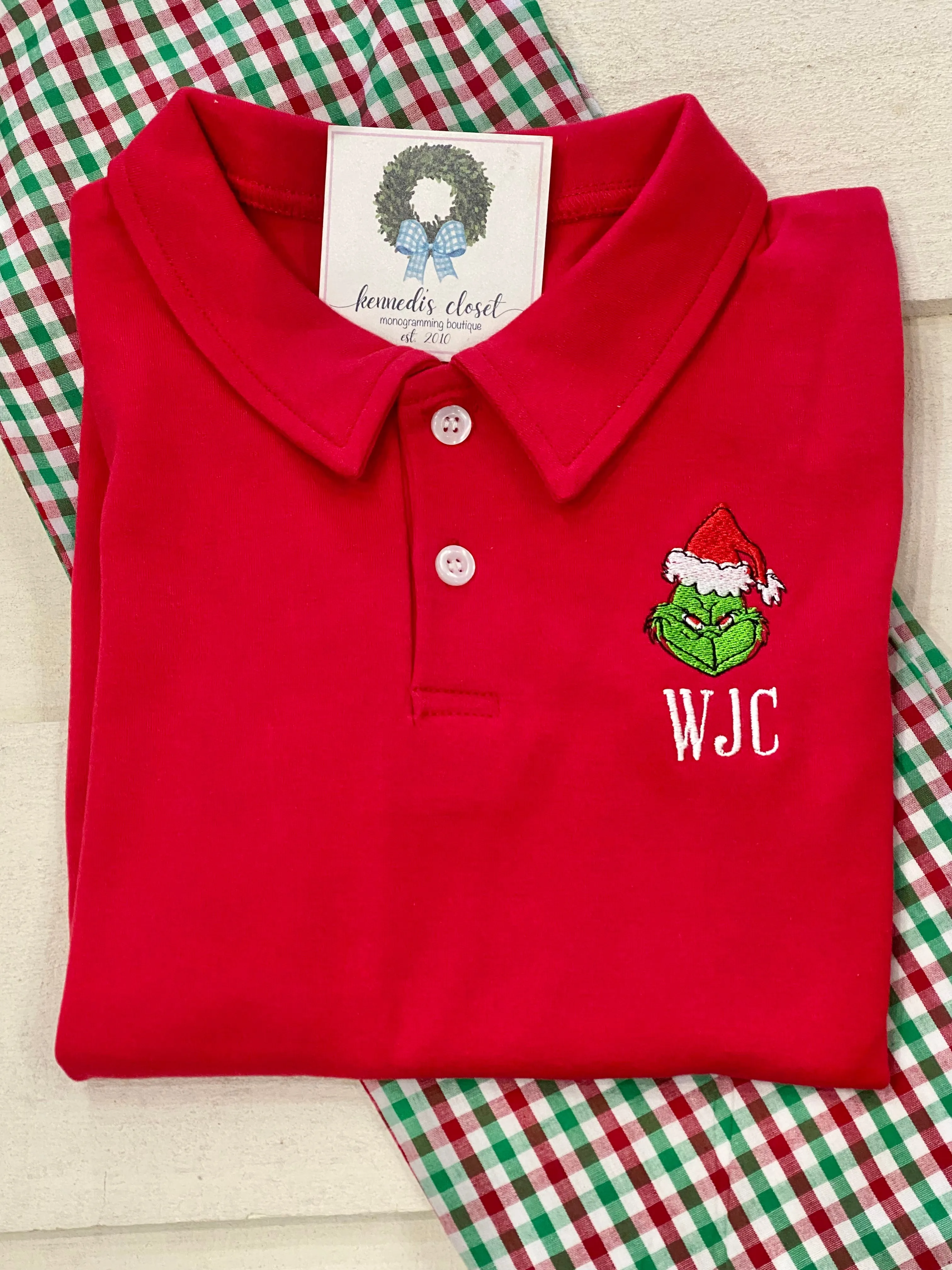 Boys Red Grinch Polo