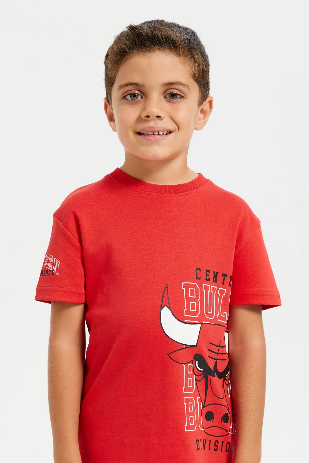 Boys Red Printed Chicago Bulls T-Shirt