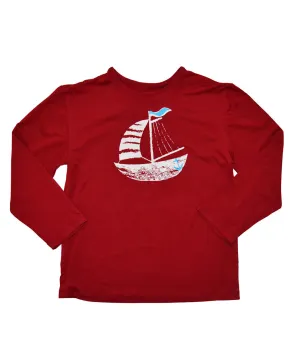 Boys Sun Protective Shirt-Sailboat Deep Crimson