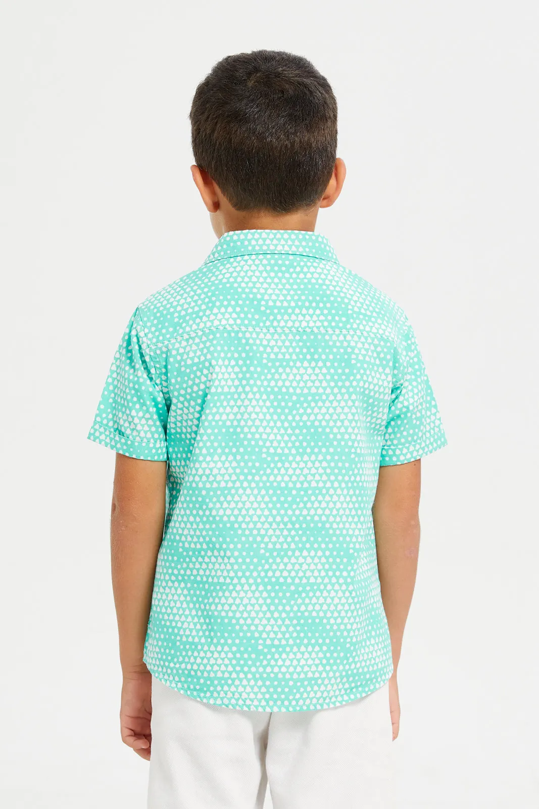 Boys Teal And White Shirt With T-Shirt Set (2 Piece)