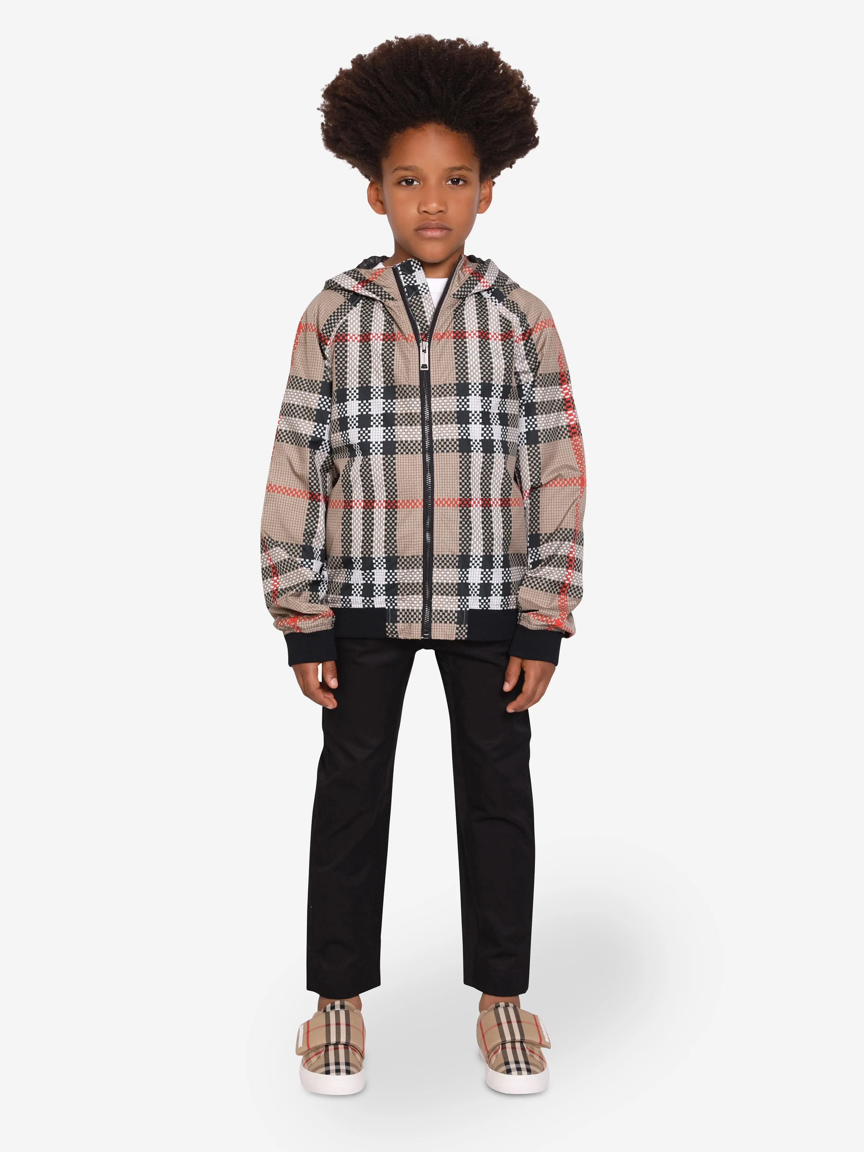 Burberry Boys Troy Zip Up Top in Archive Beige Check